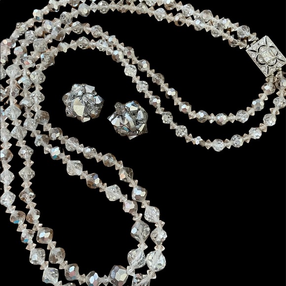 Jewelry Vintage Crystal Necklace And Clip On Earrings 197s Poshmark